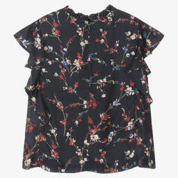 آي كيه كيه إس-Girls Navy Blue Floral Top | Childrensalon Outlet
