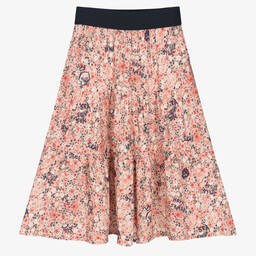 آي كيه كيه إس-Girls Pink Floral Viscose Skirt | Childrensalon Outlet