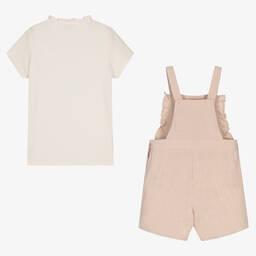 IKKS-Girls Pink Viscose Dungaree Set | Childrensalon Outlet