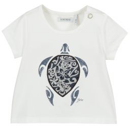 IKKS-Girls White Cotton T-Shirt | Childrensalon Outlet