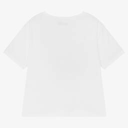 IKKS-Girls White Cotton T-Shirt | Childrensalon Outlet