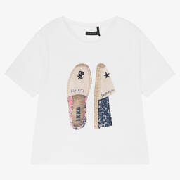 IKKS-Girls White Cotton T-Shirt | Childrensalon Outlet