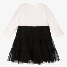 آي كيه كيه إس-فستان قطن جيرسي وتول لون عاجي وأسود | Childrensalon Outlet