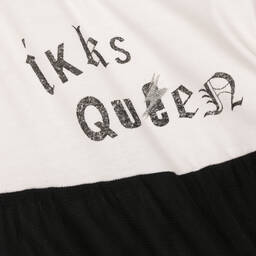 آي كيه كيه إس-فستان قطن جيرسي وتول لون عاجي وأسود | Childrensalon Outlet