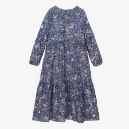 آي كيه كيه إس-فستان فيسكوز لون أزرق وزهري بطبعة ورود | Childrensalon Outlet