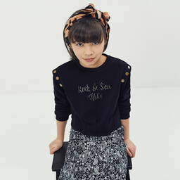 IKKS-Navy Blue Cropped Sweatshirt | Childrensalon Outlet