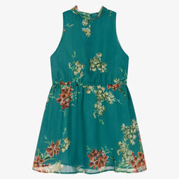 IKKS-Teal Blue Floral Chiffon Dress | Childrensalon Outlet