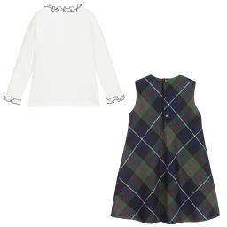 Il Gufo-فستان تارتان و توب قطن جيرسي لون كحلي و عاجي | Childrensalon Outlet