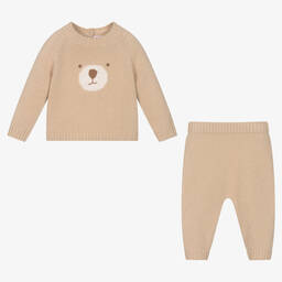 Il Gufo-Baby Beige Wool Knit Trousers Set | Childrensalon Outlet
