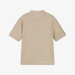 Il Gufo-Beige Boys Collar-Free Linen Top | Childrensalon Outlet