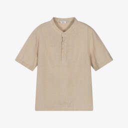 Il Gufo-Beige Boys Collar-Free Linen Top | Childrensalon Outlet