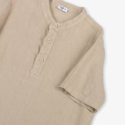 Il Gufo-Beige Boys Collar-Free Linen Top | Childrensalon Outlet