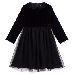 Il Gufo-Blue & Black Velvet Dress | Childrensalon Outlet