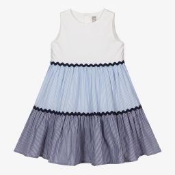 Il Gufo-Blue Striped Cotton Dress | Childrensalon Outlet
