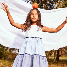 Il Gufo-Blue Striped Cotton Dress | Childrensalon Outlet