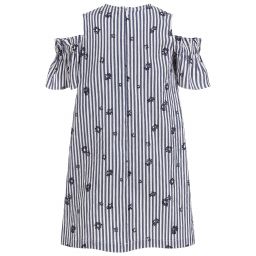 Il Gufo-Blue & White Seersucker Dress | Childrensalon Outlet