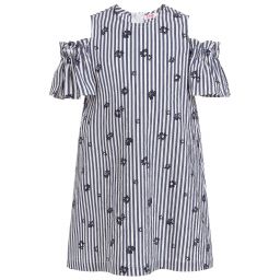 Il Gufo-Blue & White Seersucker Dress | Childrensalon Outlet