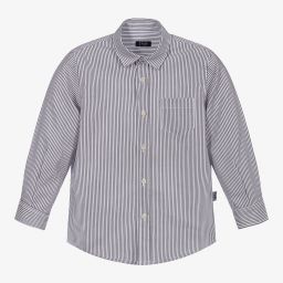 Il Gufo-قميص قطن مقلم لون كحلي وأبيض للأولاد | Childrensalon Outlet