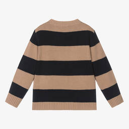 Il Gufo-بلوفر مقلم صوف مارينو محبوك لون بيج وكحلي للأولاد | Childrensalon Outlet