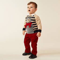 Il Gufo-Бежево-синий шерстяной свитер для мальчиков | Childrensalon Outlet