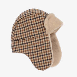 Il Gufo-قبعة أطفال ولادي قطن تويل كاروهات لون بيج | Childrensalon Outlet