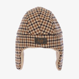 Il Gufo-قبعة أطفال ولادي قطن تويل كاروهات لون بيج | Childrensalon Outlet