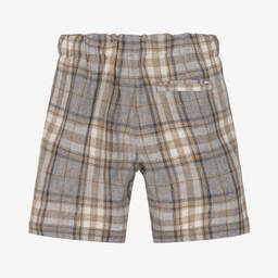 Il Gufo-Бежево-серые льняные шорты в клетку | Childrensalon Outlet