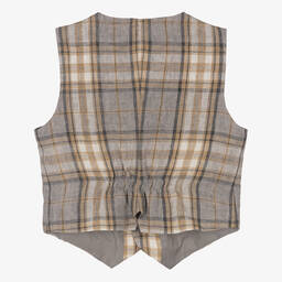 Il Gufo-Boys Beige & Grey Check Linen Waistcoat | Childrensalon Outlet