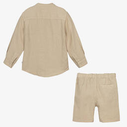 Il Gufo-Boys Beige Linen Shorts Set | Childrensalon Outlet