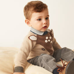 Il Gufo-Boys Beige Wool Deer Sweater | Childrensalon Outlet