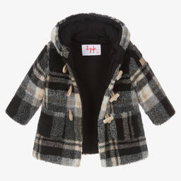 Il Gufo-Boys Black & Grey Checked Teddy Coat | Childrensalon Outlet