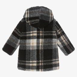 Il Gufo-Boys Black & Grey Checked Teddy Coat | Childrensalon Outlet