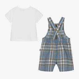 Il Gufo-Boys Blue Check Linen Dungaree Set | Childrensalon Outlet