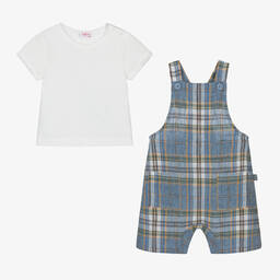 Il Gufo-Boys Blue Check Linen Dungaree Set | Childrensalon Outlet