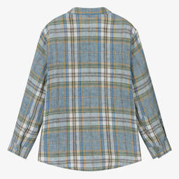 Il Gufo-قميص كتان كاروهات لون أزرق للأولاد | Childrensalon Outlet