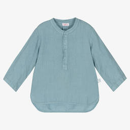 Il Gufo-Boys Blue Collarless Linen Shirt | Childrensalon Outlet