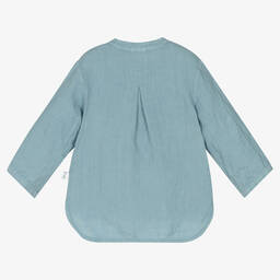 Il Gufo-Boys Blue Collarless Linen Shirt | Childrensalon Outlet