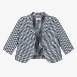 Il Gufo-Синий льняной блейзер с мелкую клетку | Childrensalon Outlet