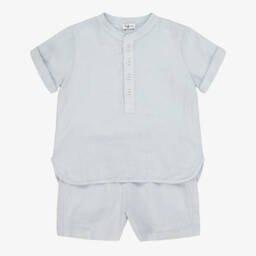 Il Gufo-طقم صيفي أزرق من الكتان للأولاد | Childrensalon Outlet