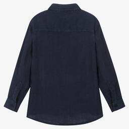 Il Gufo-Boys Blue Linen Long Sleeved Shirt | Childrensalon Outlet