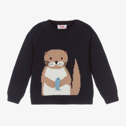 Il Gufo-Синий вязаный свитер из органического хлопка | Childrensalon Outlet