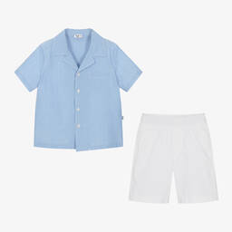 Il Gufo-طقم شورت قطن مقلم لون أزرق وأبيض للأولاد | Childrensalon Outlet