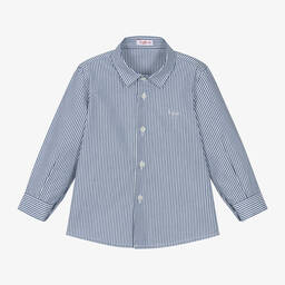 Il Gufo-Boys Blue & White Striped Cotton Shirt | Childrensalon Outlet