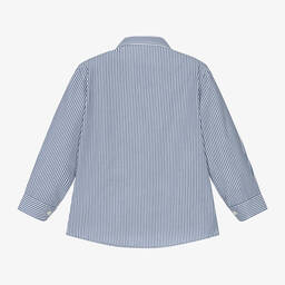Il Gufo-Boys Blue & White Striped Cotton Shirt | Childrensalon Outlet