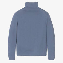 Il Gufo-بلوفر بياقة عالية صوف مارينو محبوك لون أزرق | Childrensalon Outlet