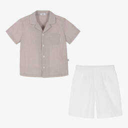 Il Gufo-Рубашка в коричневую полоску и шорты из хлопка для мальчиков | Childrensalon Outlet