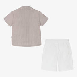 Il Gufo-Рубашка в коричневую полоску и шорты из хлопка для мальчиков | Childrensalon Outlet