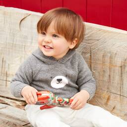 Il Gufo-توب هودي أطفال ولادي صوف محبوك لون رمادي | Childrensalon Outlet