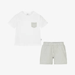 Il Gufo-Серый и белый хлопковый ансамбль для мальчиков | Childrensalon Outlet