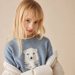 Il Gufo-Boys Light Blue Bear Jumper | Childrensalon Outlet